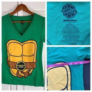 Ninja Turtles Shirt Women Large Short Sleeve Graphic Green V Neck Teenage Mutant